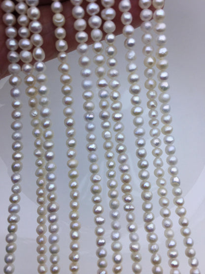 AA 4-4.5mm white thick skin near round potato freshwater pearls, white round pearl, full strand, round pearl strands, pearl wholesale, RP4-T2