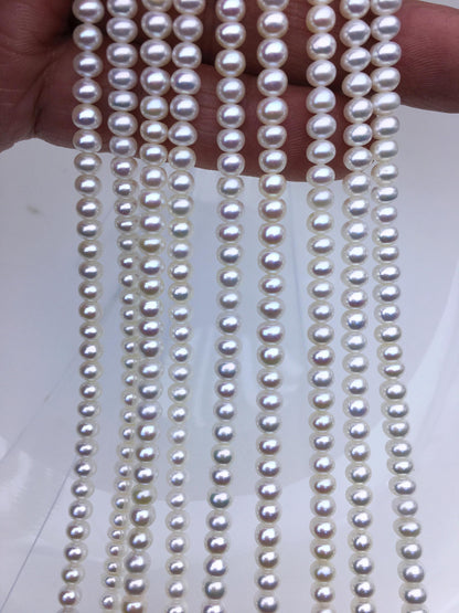 AAA 4-4.5mm tiny White button round freshwater pearls, Rondelle pearl Beads, white freshwater pearl, loose strands, SM4-3A-43