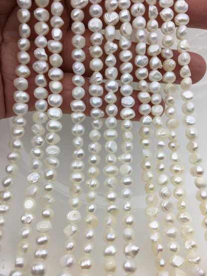 2 strands A+ 5-6mm white nugget freshwater pearls, irregular nugget freshwater pearl strand, cheap price, pearl factory china, LM5-2A-4