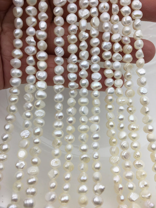 2 strands A+ 5-6mm white nugget freshwater pearls, irregular nugget freshwater pearl strand, cheap price, pearl factory china, LM5-2A-4