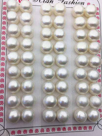 2 pairs AAA 9-9.5mm thick skin button round freshwater pearls pairs,half drilled,BTN9-T5