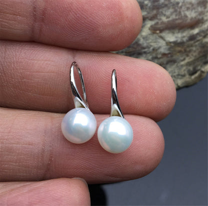 High-heeled pearl dangle earrings, 8-8.5mm pearl, S925 Sterling Silver pearl earrings, AAA button round pearl earrings for women, SE3-088