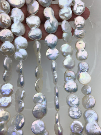 16'' AA+ 12-15mm White Big Coin freshwater pearls,diy bead,flat round pearl bead,COIN12-2A-2-4