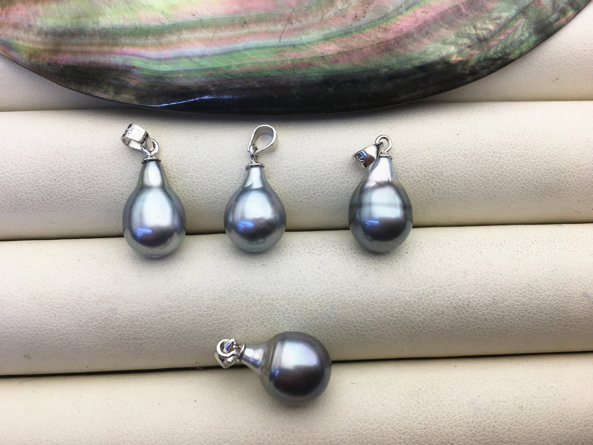 1pc 8-10mm Long Tail Drop Tahitian Pearl Pendant, Sterling silver Pendant, natural color sea pearl, pearl necklace - NC1-024
