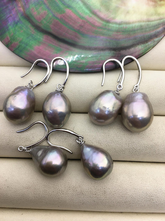 1 pair AAA 12-13mm gray drop edison pearl dangle earrings,S925 Sterling Silver earrings,SE3-T9-54
