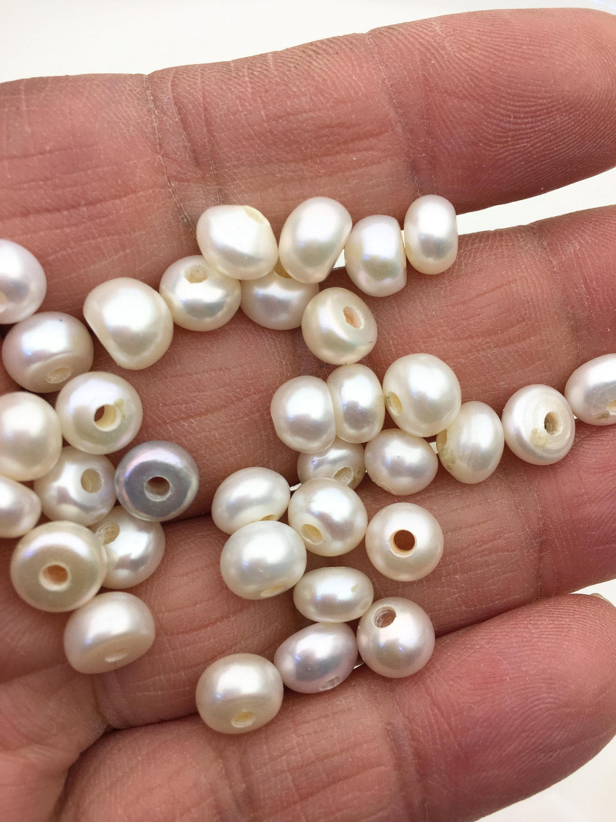 20pcs AAA 7-8mm white button round freshwater pearls,2.2mm large hole Rondelle white pearl Beads,SM7-T6