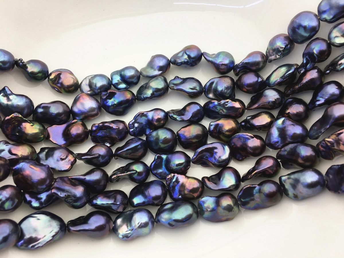15.5'' AAA 13-16mm Black Green Blue Rainbow flame ball pearl,FL15-3A-7-15