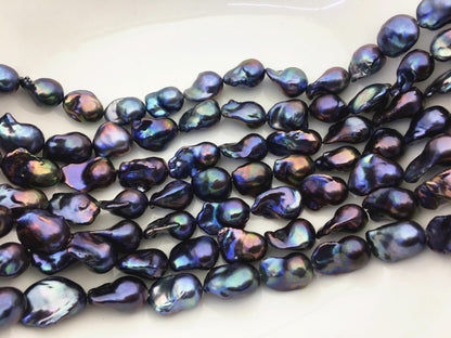 15.5'' AAA 13-16mm Black Green Blue Rainbow flame ball pearl,FL15-3A-7-15