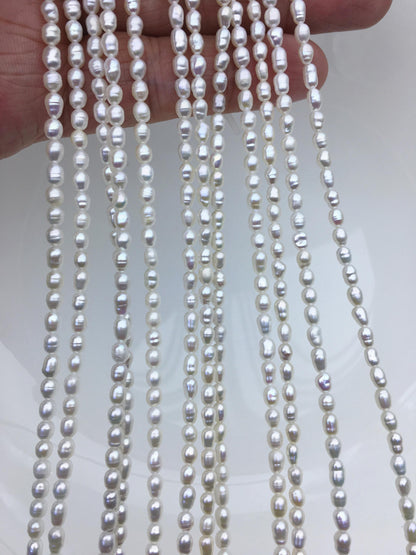 High Luster! 2 strands AA+ 3-3.5mm white circle rice freshwater pearls, Cultured white rice freshwater pearls beads strand, LR3-2A-3