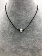 11-13mm Big White Round Pearl Leather Choker, White Freshwater pearl, Black Leather Pearl necklace, Select leather color, Le5-003