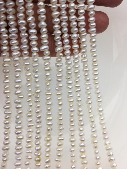 AA+ 4.5-5mm tiny White button round potato freshwater pearls, Rondelle pearl Beads, white freshwater pearl, loose strands, SM4-2A-1