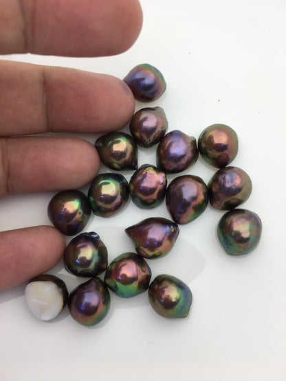 17pcs AAA 11-13mm Black Rainbow Baroque Freshwater Mabe Natural Rainbow Freshwater Pearls,no hole,MB-T7