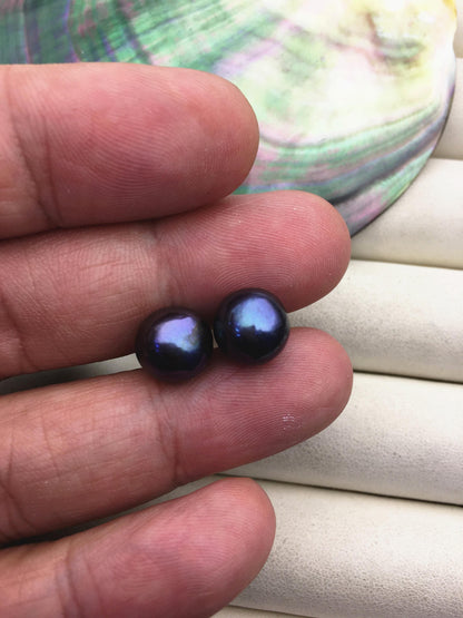1 pair AA+ 9-10mm black round edison pearl stud earrings, S925 Sterling Silver stud earrings, wedding pearl earrings, SE3-T9-59