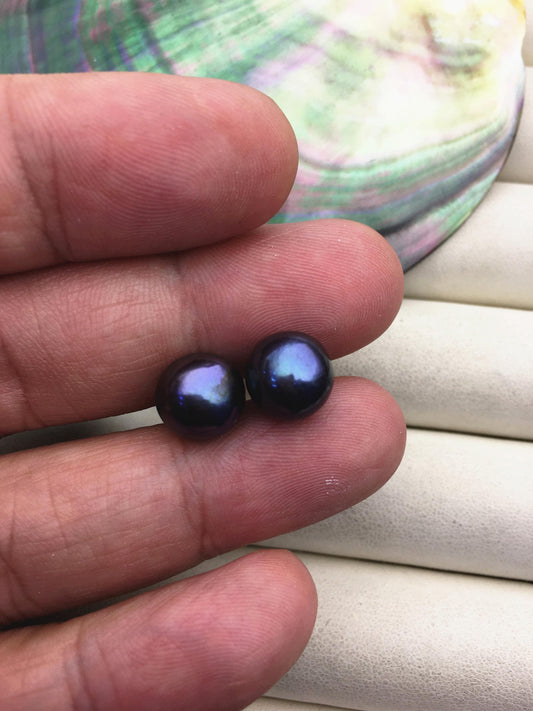 1 pair AA+ 9-10mm black round edison pearl stud earrings, S925 Sterling Silver stud earrings, wedding pearl earrings, SE3-T9-59