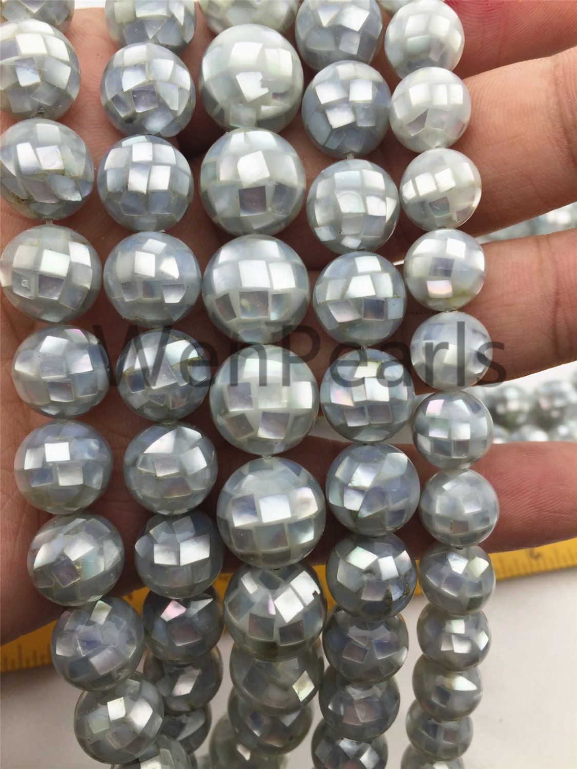 4pcs 10mm/12mm/14mm/16mm Gray Mosaic Shell Beads,grey color,GSHE-001-6