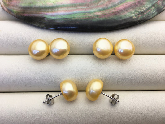 1 pair AAA 10.5-11mm Yellow Pearl stud earrings, bridal,wedding party earrings,SE1-T11