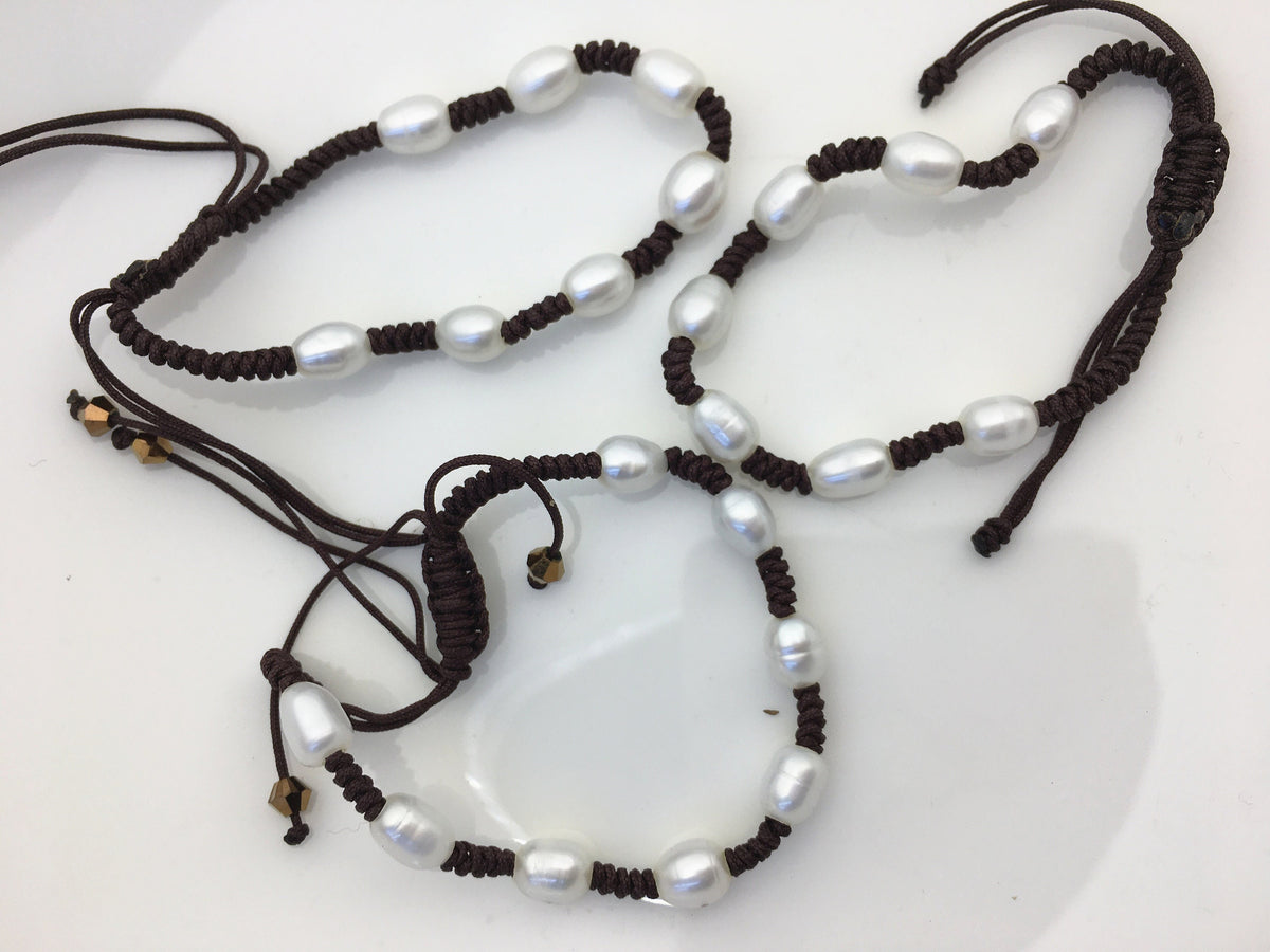 1 pc AA+ 5–6mm Rice Freshwater Pearl Knotted Thread Bracelet, Adjustable | B8-T6-9