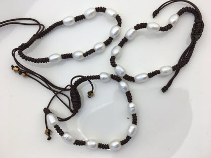 1 pc AA+ 5–6mm Rice Freshwater Pearl Knotted Thread Bracelet, Adjustable | B8-T6-9