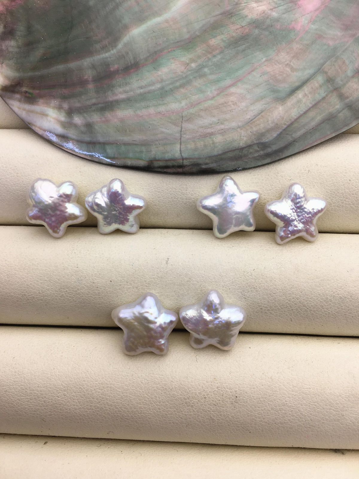 2 pairs AAA 11-13mm White Five pointed star Shape Freshwater Pearl White loose Beads Piar, no hole, wholesale, ZS-103-37-72