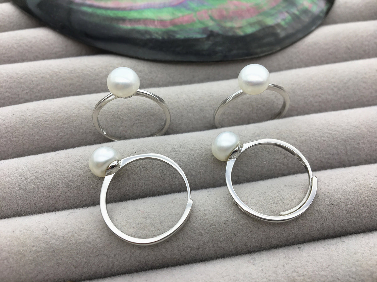 AAA white Pearl Genuine Sterling silver ring, anniversary ring, wedding rings for women, sterling silver 925 open ring jewellery, R1-042
