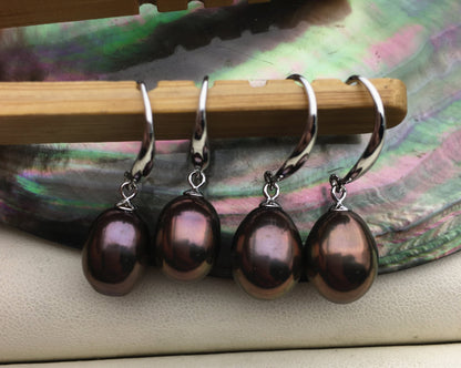 9mm white/gray/yellow/black oval rice pearl dangle earrings,S925 Sterling Silver pearl earrings,pearl for women,SE3-077