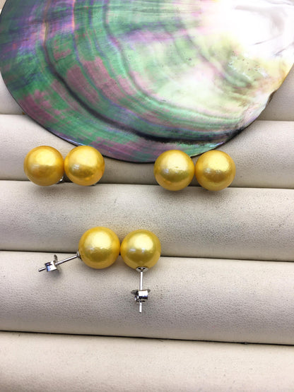 1 pair AA+ 10-11mm yellow round edison pearl stud earrings, S925 Sterling Silver stud earrings, wedding pearl earrings, SE3-T9-13