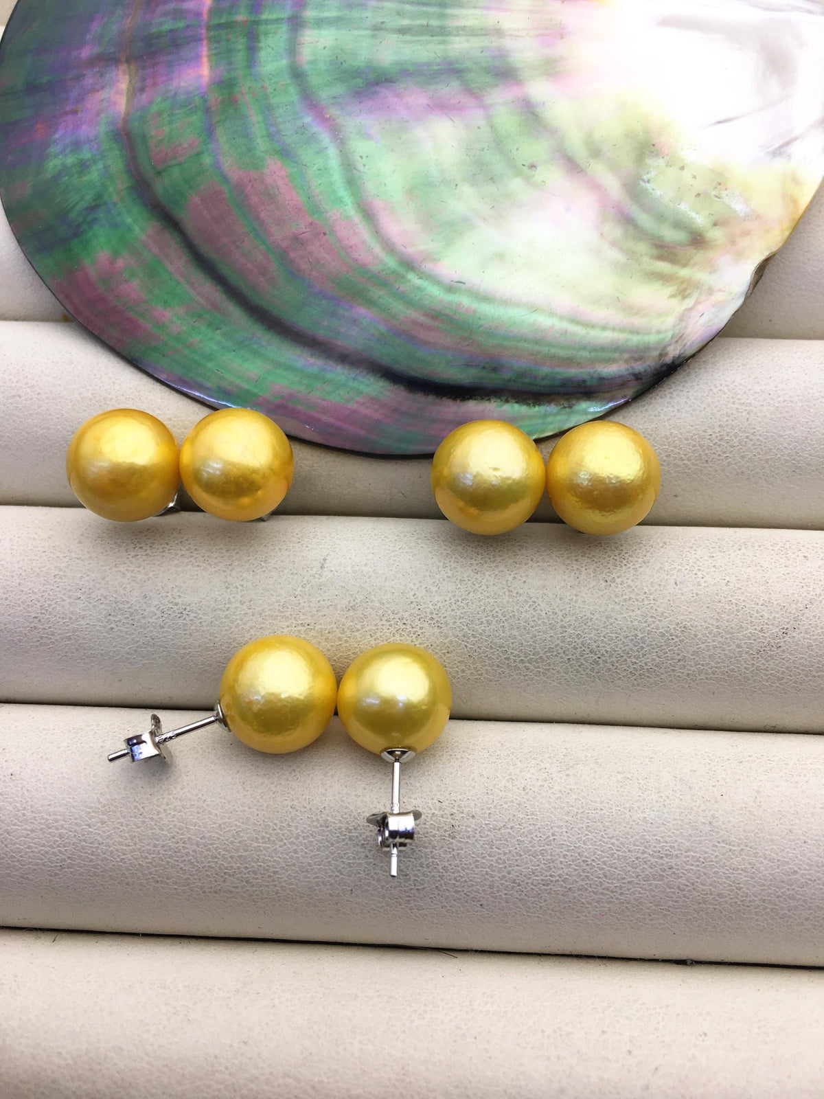 1 pair AA+ 10-11mm yellow round edison pearl stud earrings, S925 Sterling Silver stud earrings, wedding pearl earrings, SE3-T9-13