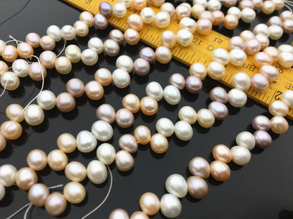 6.5'' AAA 7mm*8-9mm misc color rice pearls, White pink Purple Cultured oval freshwater pearls beads, teardrop loose pearl beads, LR7-3A-82
