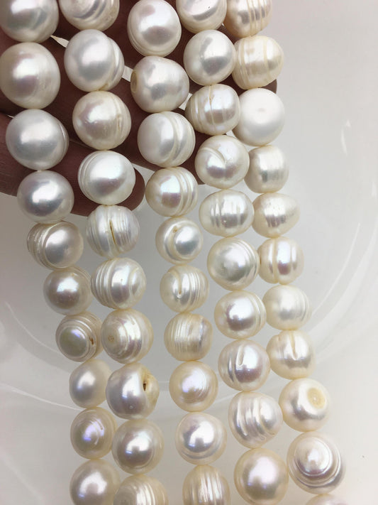 AA 11.3-12.2mm White Big Potato freshwater pearls, White freshwater pearl, pearl strand, big hole pearls, pearls for leather, CR12-2A-1