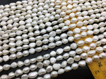 2 strands AA 6.5-7.3mm white nugget freshwater pearls, irregular nugget freshwater pearl strand, cheap price, pearl factory china, LM7-2A-6