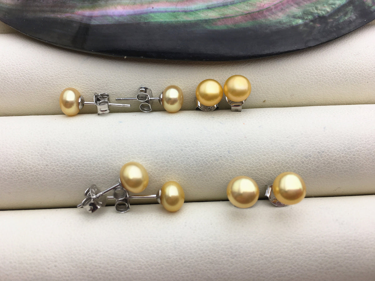 AAA 5-6mm Golden Yellow Pearl stud earrings, Sterling Silver,SE1-014