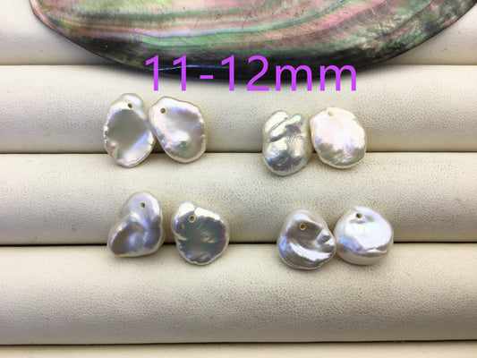 1 pair AAA 10-20mm White keshi Freshwater Pearl White loose Beads Pair,wholesale,0.9mm top side hole,ZS-103-37-47