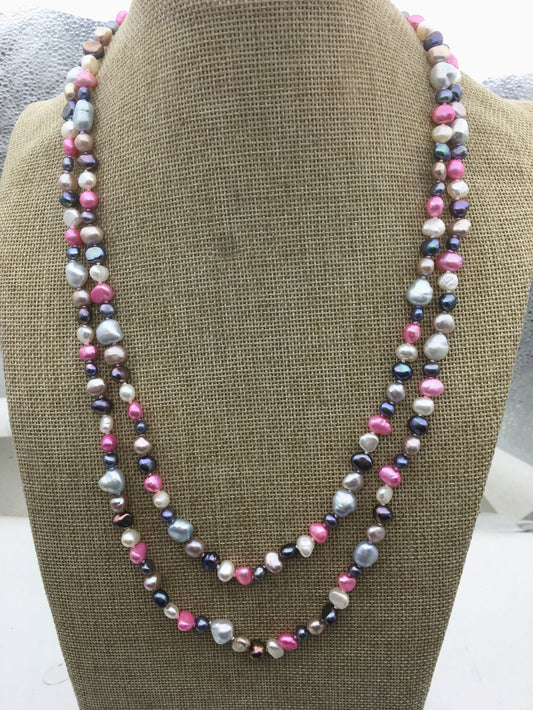 48'' AAA 4-9mm misc color nugget freshwater pearl Necklace,NPN1-120