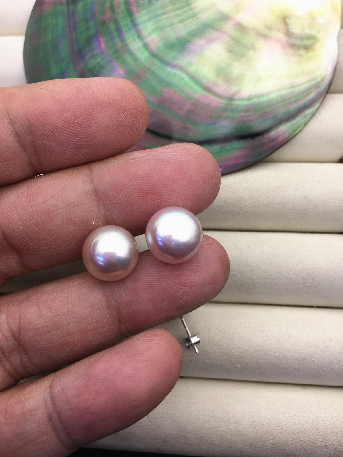 1 pair AAA 11.5-12mm purple rainbow button round Pearl Stud Earrings, freshwater pearl earrings, classic pearl studs, SE1-069-26