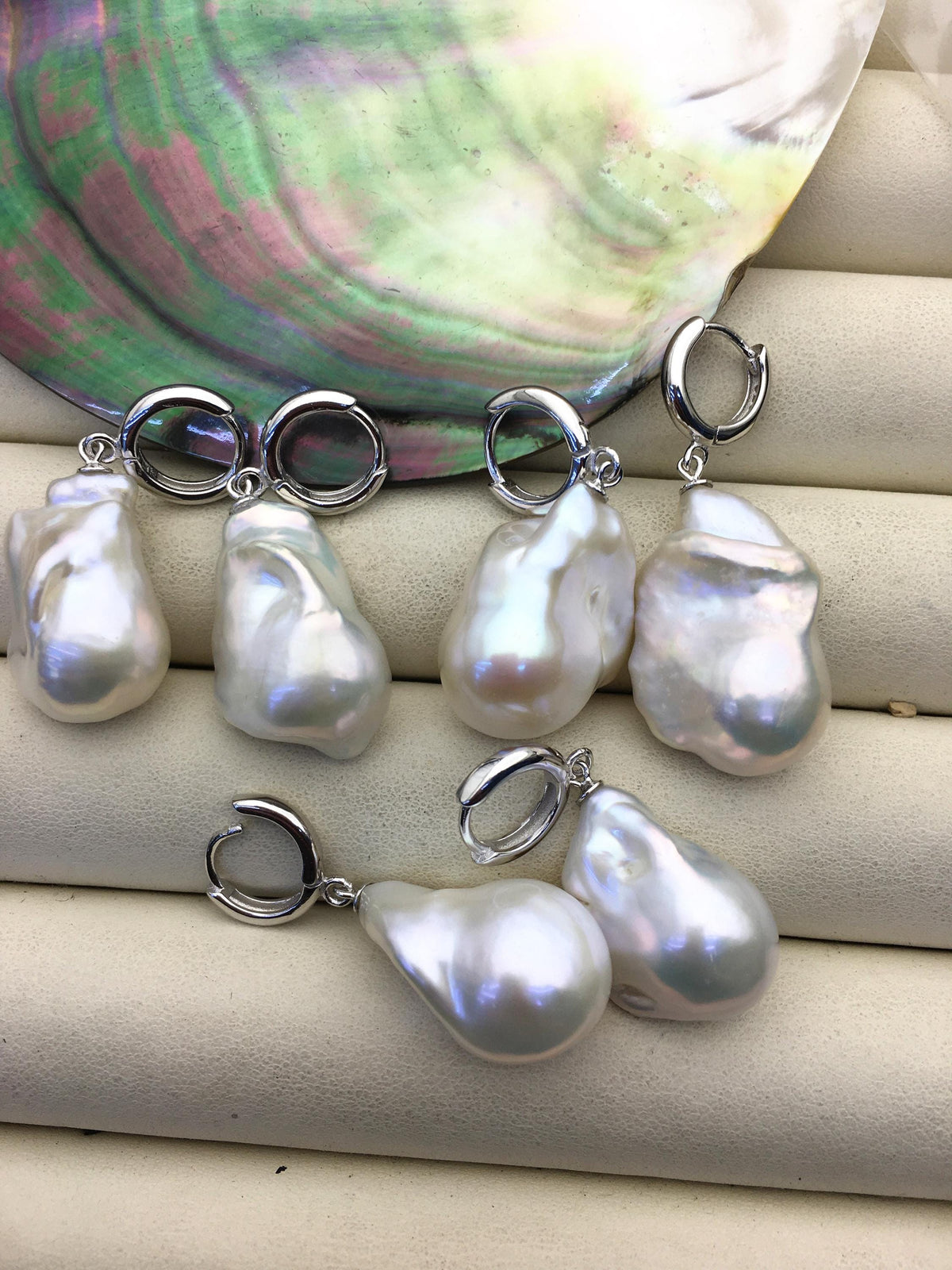 1 pair AAA 13-17mm white flame ball pearl hook earrings, sterling silver, earring with white baroque Natural Pearl, SE3-031-22