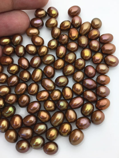 20pcs AAA 7-7.5mm brown rice freshwater pearls, 0.9mm top half hole, brown oval pearl, for make dangle pearl earrings, LR7-T5