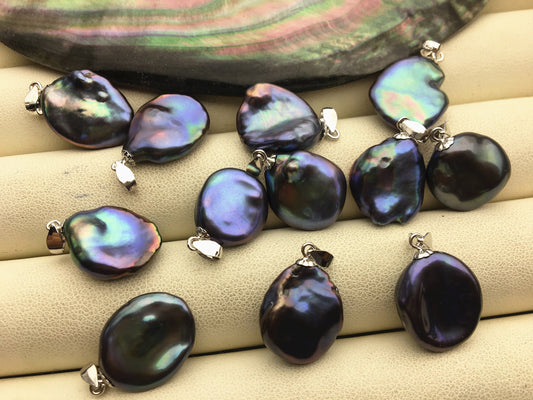 1pc AAA 13x16mm deep blue keshi pearl pendant necklace,S925 Sterling silver pendant,NC1-009