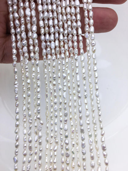 AAA- 2.8-3.2mm white nugget seed pearls, irregular nugget freshwater pearl strand, cheap price, pearl factory china, LM2-3A-1