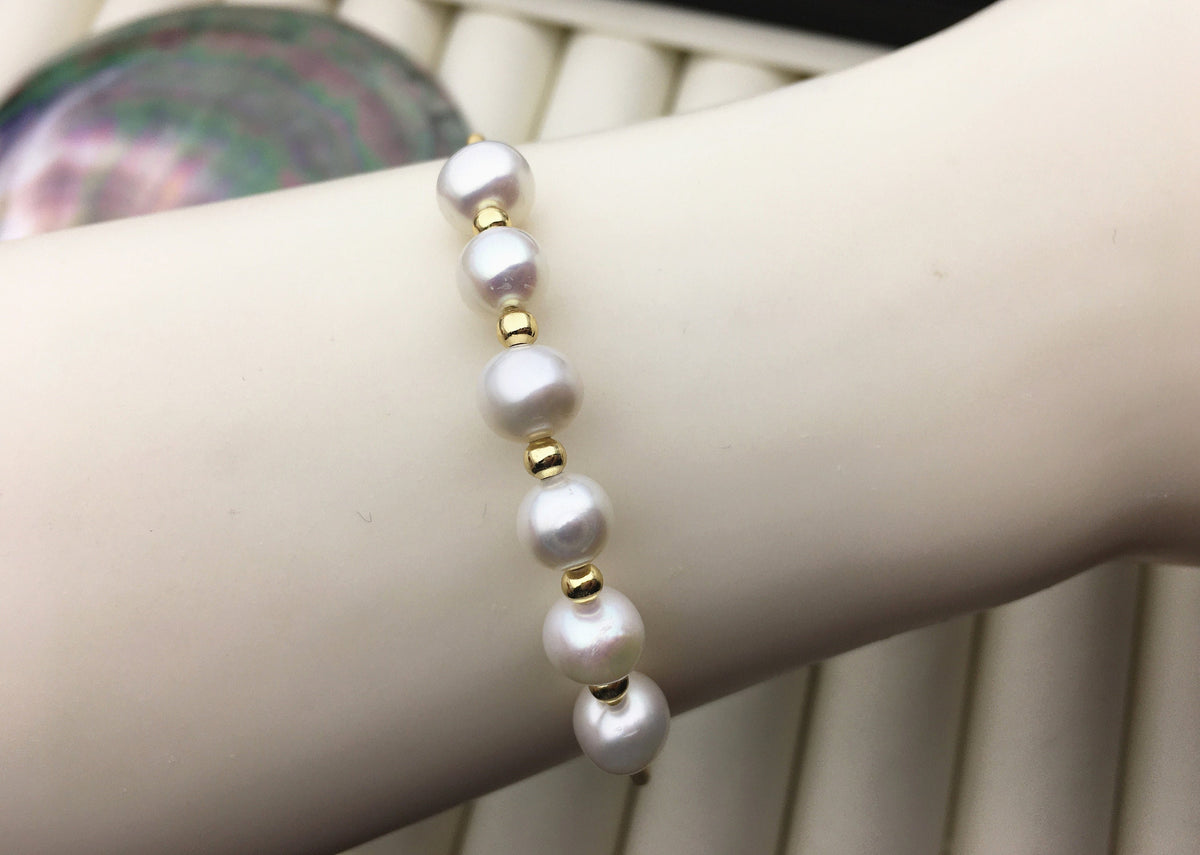 7'' AA+ white color pearl handmade bangle bracelet, B8-055-7