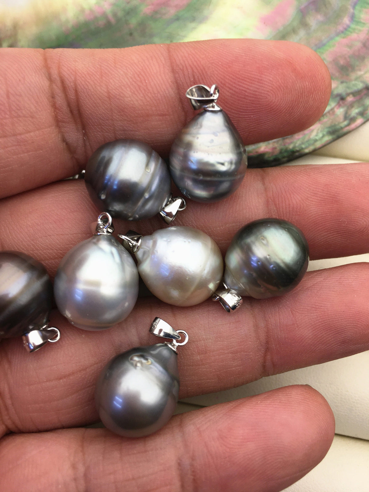 1pc 11/12/13/14mm Gray Big Genuine Rice Tahitian Pearl Pendant, natural color sea pearl,pearl necklace - NC1-T37