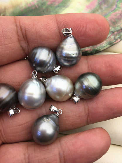 1pc 11/12/13/14mm Gray Big Genuine Rice Tahitian Pearl Pendant, natural color sea pearl,pearl necklace - NC1-T37