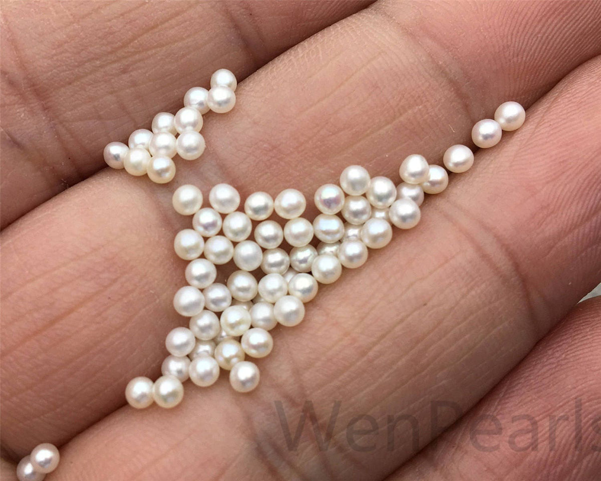 10pcs AAA 2.5-2.7mm white near round seed freshwater pearls, half hole, through hole, For Earrings or Rings, Birthday pearl, RP2-3A-2-1