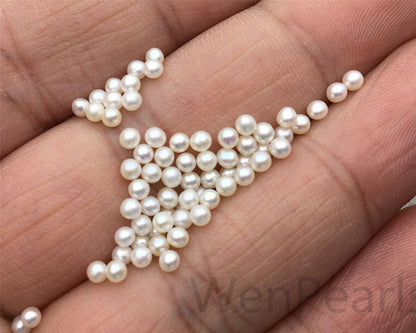 10pcs AAA 2.5-2.7mm white near round seed freshwater pearls, half hole, through hole, For Earrings or Rings, Birthday pearl, RP2-3A-2-1