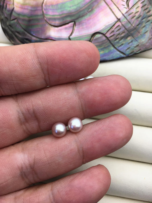 1 pair AAA 6-7mm purple Pearl Stud Earrings, pearl earrings,S925 Sterling Silver,Wedding,classic pearl studs,SE1-001