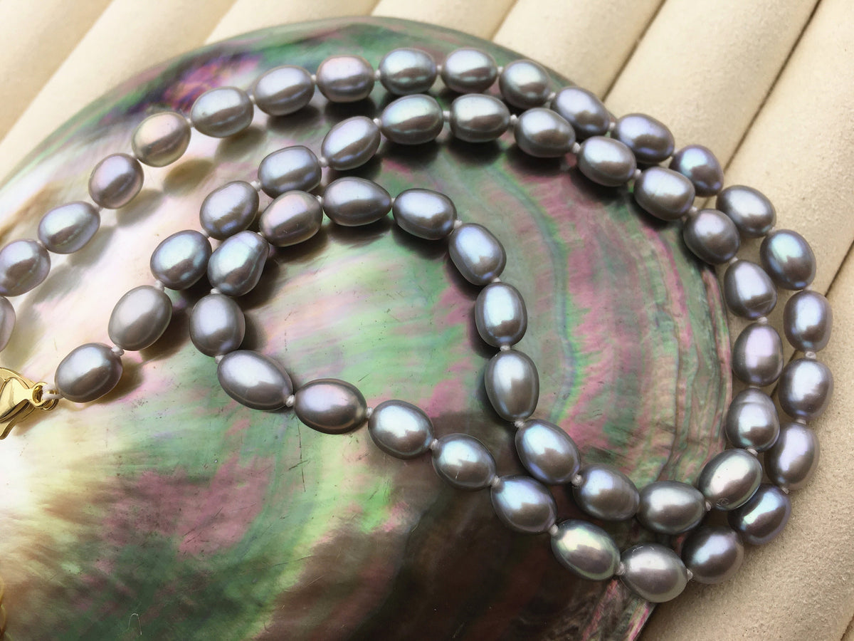 16.5+2'' AAA 5-5.5mm gray tiny rice freshwater Pearl necklace, genuine freshwater Pearl necklace, Natural Pearl Necklace, NPN1-001