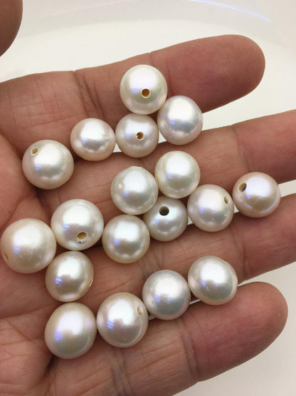10pcs AAA/AA+ 11-12mm white button near round freshwater pearls,2.2mm large hole,RP11-T4