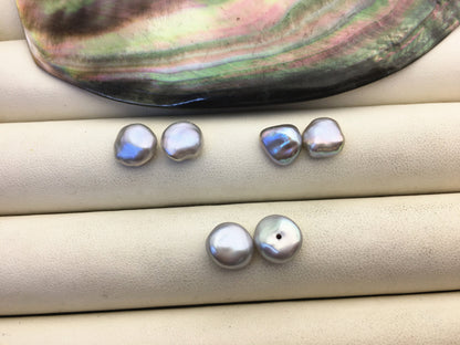 2 pairs AAA 8-9mm Gray keshi pearls Pair,for make stud earrings,0.9mm bottom half hole,ZS-127-62-8