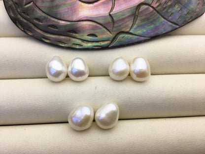 2 pairs AAA 10mm White Teardrop Nugget baroque loose pearl pairs for dangle earrings - Freshwater Pearls earrings - ZS-103-37-5
