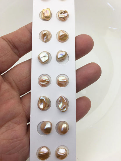 10 pairs AAA 8-9mm Pink Purple keshi pearls Pair, for make stud earrings, baroque pearl, loose pearl beads, no hole, ZS-127-62-38