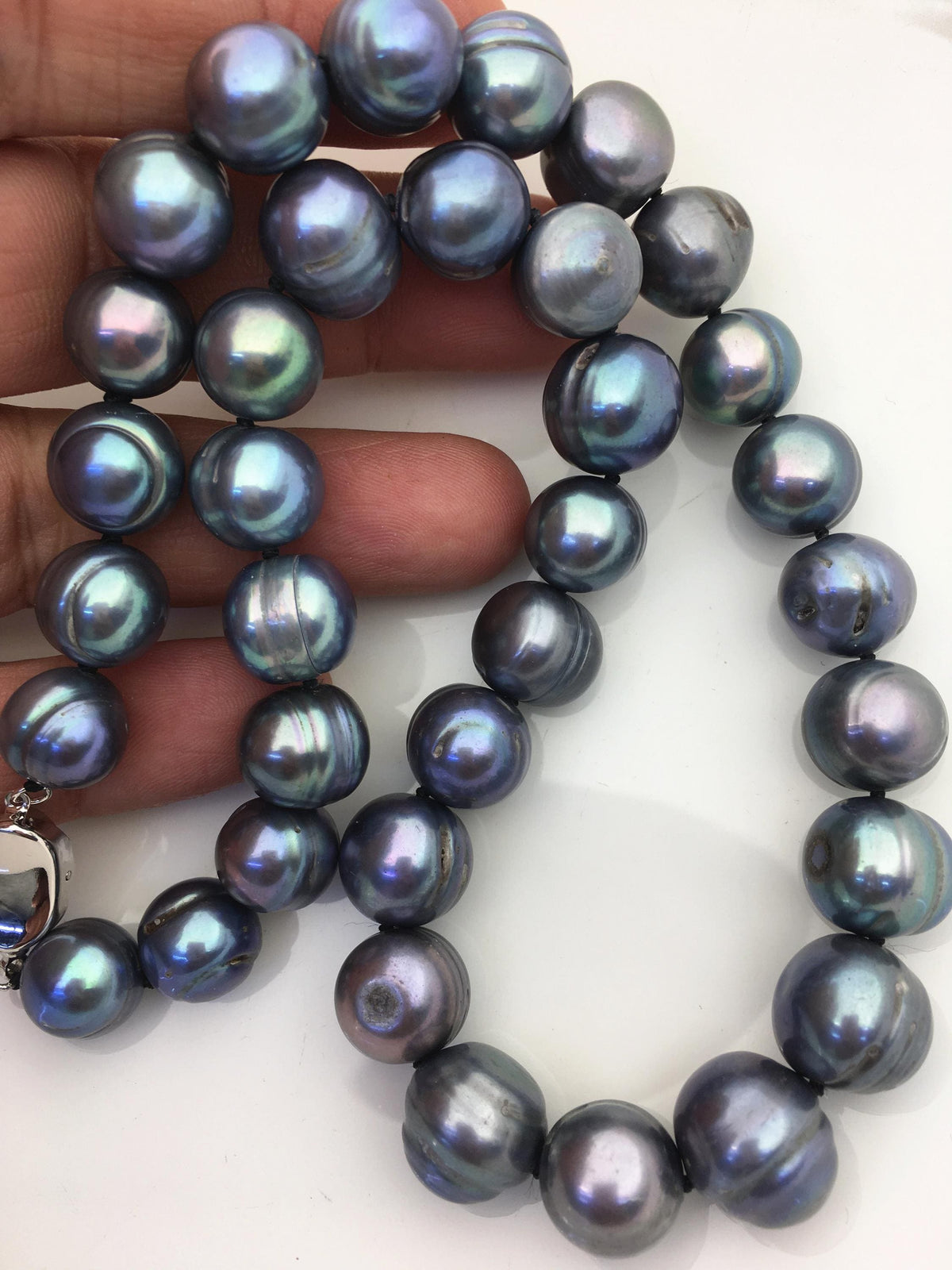 18 inches 11.5-12.5mm big AA Black Deep Blue potato freshwater Pearl necklace, genuine freshwater Pearl necklace, NPN1-122-3
